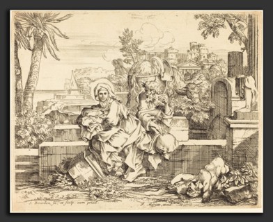 Sébastien Bourdon (French, 1616 - 1671), Rest on the Flight into Egypt, c. 1650, etching on laid