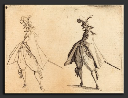 Jacques Callot (French, 1592 - 1635), Gentleman in Large Mantle, Front View, c. 1617, etching