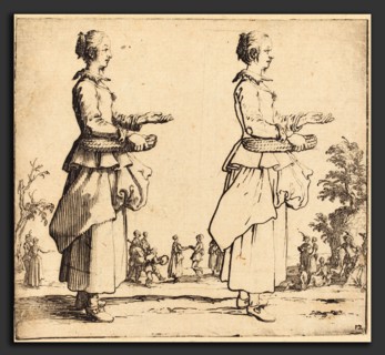 Jacques Callot (French, 1592 - 1635), Peasant Woman with Basket, in Profile,  Facing Right, 1617