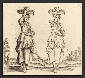 Jacques Callot (French, 1592 - 1635), Peasant Woman with Basket on Head, Front View, 1617 and 1621,