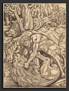 Gabriel Salmon (French, active 1504-1542), Hercules and the Nemean Lion, woodcut