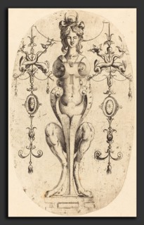 Jean Mignon (French, active 1543 - active c. 1545), Sphinx Wearing a Crescent on Her Head, etching