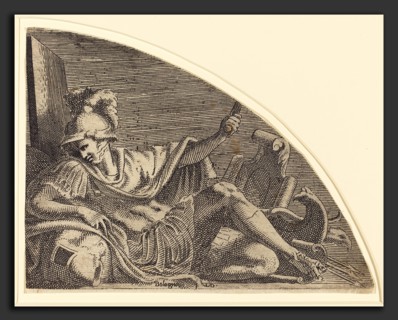 Léon Davent after Francesco Primaticcio (French (?), active 1540-1556), Mars Seated on Trophies,