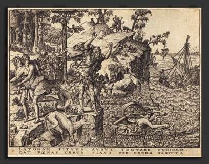 Etienne Delaune (French, 1518-1519 - 1583), Britomartis Jumps into the Sea, engraving