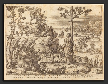 Etienne Delaune (French, 1518-1519 - 1583), Orion Killed by Apollo, engraving