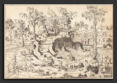 Jean Cousin the Younger (French, c. 1522 - c. 1594), Putti Playing in a Fanciful Landscape, etching