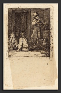 Sir David Wilkie (Scottish, 1785 - 1841), Interior with Three Boys and a Dog, c. 1813, etching on