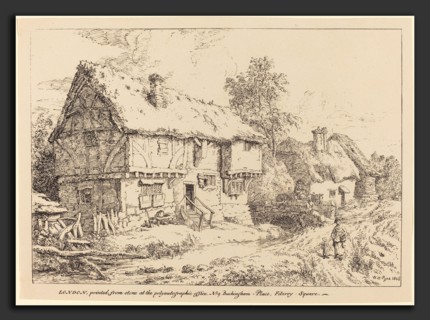 William Henry Pyne (British, 1769 - 1843), Old Cottages, 1806, pen-and-tusche lithograph