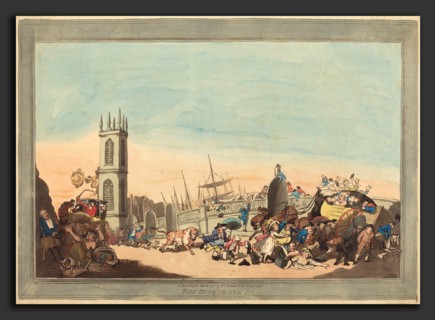 Thomas Rowlandson (British, 1756 - 1827), The Overdrove Ox, 1787, hand-colored etching and aquatint