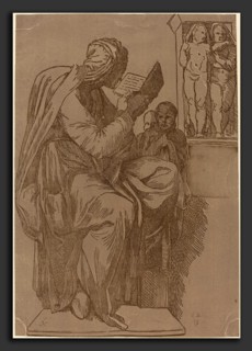 John Skippe after Michelangelo (British, 1742 - 1812), A Sibyl Reading, 1780s, chiaroscuro woodcut