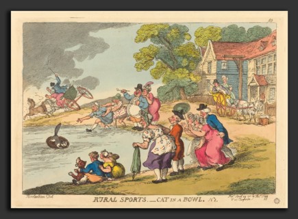 Thomas Rowlandson (British, 1756 - 1827), Rural Sports. Cat in a Bowl. No.1, published 1811,