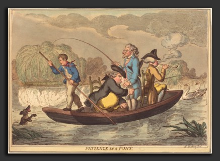 Thomas Rowlandson (British, 1756 - 1827), Patience in a Punt, 1811, hand-colored etching