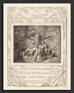William Blake (British, 1757 - 1827), Job and His Daughters, 1825, engraving on India paper