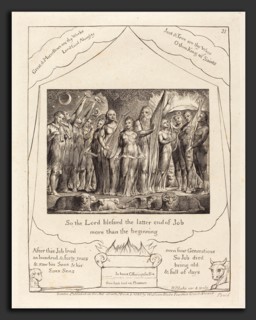 William Blake (British, 1757 - 1827), Job and His Wife Restored to Prosperity, 1825, engraving on