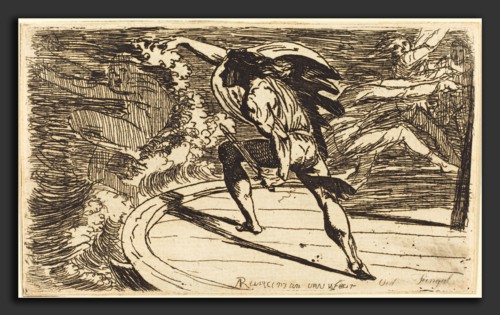 Alexander Runciman (Scottish, 1736 - 1785), Cormar Attacking the Spirit of the Waters, etching