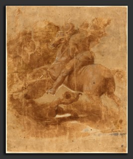 Raphael (Italian, 1483 - 1520), Saint George and the Dragon, brush and brown ink heightened with