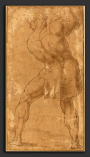 after Polidoro da Caravaggio, Figure of a Man, pen and brown ink with brown wash over black chalk