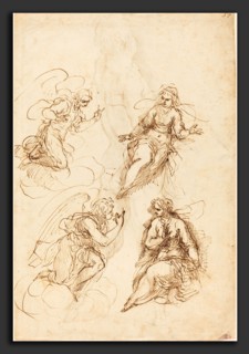Jacopo Palma il Giovane (Italian, 1544 or 1548 - 1628), Studies for an Annunciation [recto], pen