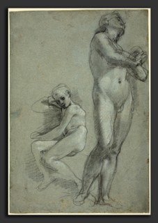 Federico Barocci (Italian, probably 1535 - 1612), Two Nude Youths [recto], c. 1565-1567, black