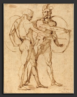 Baccio Bandinelli (Italian, 1488-1493 - 1560), Two Male Nudes, c. 1520, pen and brown ink on laid