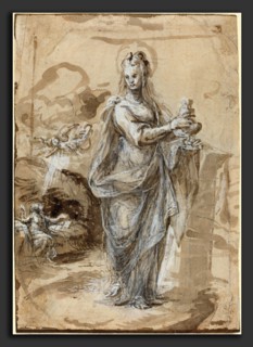 Biagio Pupini (Italian, active 1511 - 1551), Mary Magdalene [recto], in or after 1524, brush and
