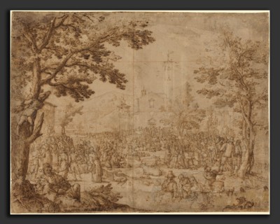 Remigio Cantagallina (Italian, 1582-1583 - 1656), The Fair at Impruneta, pen and brown ink with