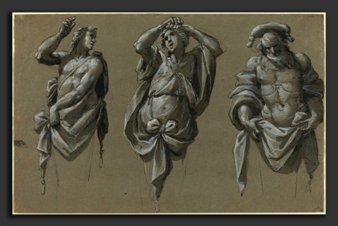 Giovanni Mauro della Rovere (Italian, 1575 - 1640), Three Herms, pen and black ink with gray wash