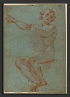 Carlo Maratta (Italian, 1625 - 1713), A Seated Man Holding a Tablet, red chalk with white