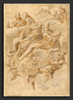 Follower of Giovanni Lanfranco, Ecstasy of a Saint, pen and brown ink with brown wash on laid paper