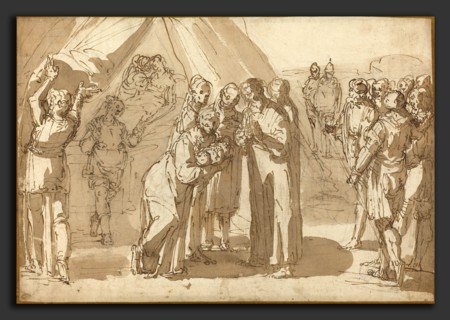 Giulio Benso (Italian, c. 1601 - 1668), Birth Scene, pen and brown ink with brown wash over traces