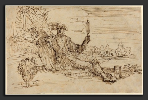 Francesco Brizio (Italian, c. 1575 - 1623), An Elegant Young Man Personifying Vanity, pen and brown