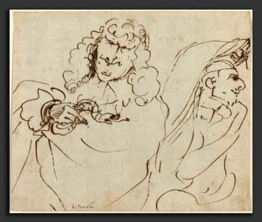 Pier Francesco Mola (Italian, 1612 - 1666), Caricature with Mola Protecting Himself from Carlo