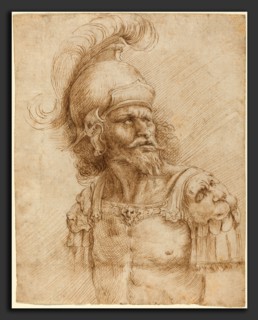 Domenico Peruzzini (Italian, 1601 - c. 1671), A Helmeted Soldier, 1660s, pen and brown ink on laid