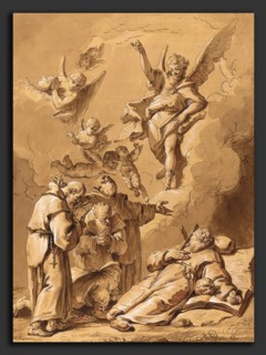 Follower of Francesco Fontebasso, Death of a Holy Friar, 18th century, pen and brown ink, brush and