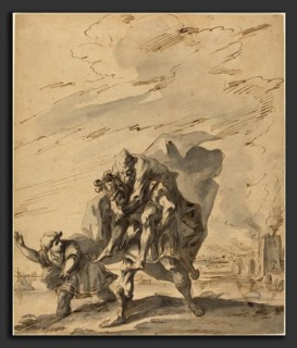 Gaspare Diziani (Italian, 1689 - 1767), Aeneas Carrying Anchises from Burning Troy, c. 1733, pen