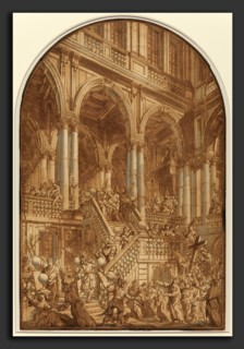 Giuseppe Galli Bibiena (Italian, 1696 - 1757), Christ Led Captive from a Palace, 1740-1745, pen and