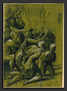 after Guiseppe Nicolo Vicentino, Nine Figures, pen and black ink with gray wash heightened with