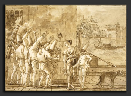 Giovanni Domenico Tiepolo (Italian, 1727 - 1804), Punchinello's Farewell to Venice, 1797-1804, pen