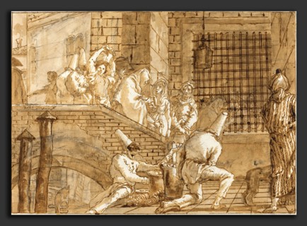 Giovanni Domenico Tiepolo (Italian, 1727 - 1804), The Prison Visit, 1797-1804, pen and brown ink