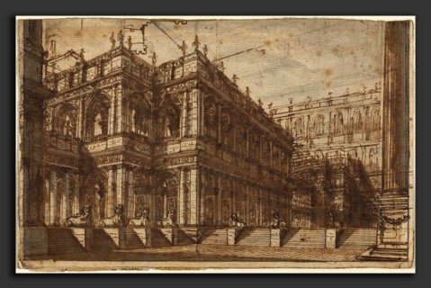 Giovanni Battista Piranesi (Italian, 1720 - 1778), An Ancient Forum with Porticos, 1742-1743, pen