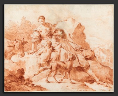 Giovanni Battista Piazzetta (1683 - 1754), A Shepherd Family Resting, 1740s, red chalk over