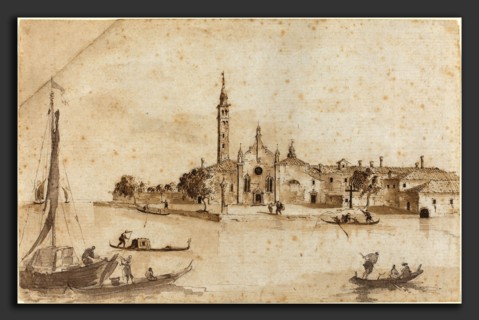 Francesco Guardi and Giacomo Guardi (Italian, 1712 - 1793), The Island of Madonna della Grazia, pen