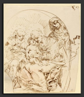 Attributed to Donato Creti (Italian, 1671 - 1749), Holy Family with Saint Anne and Female Head in