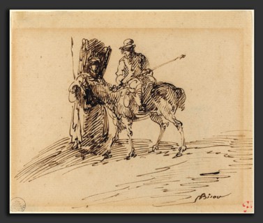 Giuseppe Bernardino Bison (Italian, 1762 - 1844), Horseman with Peasant, pen and brown ink on laid