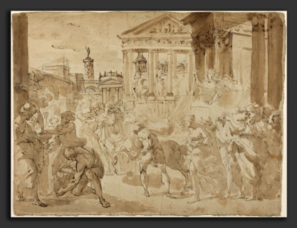 Gaetano Gandolfi (Italian, 1734 - 1802), A Triumphal Procession in Ancient Rome, c. 1780, pen and