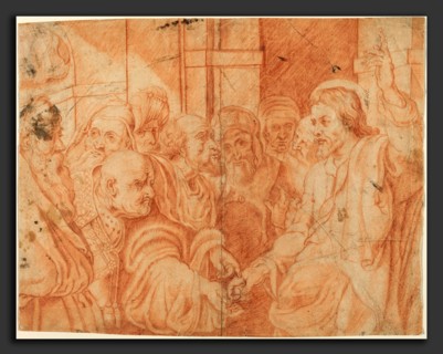 after Sir Peter Paul Rubens, Tribute Money, red chalk on laid paper