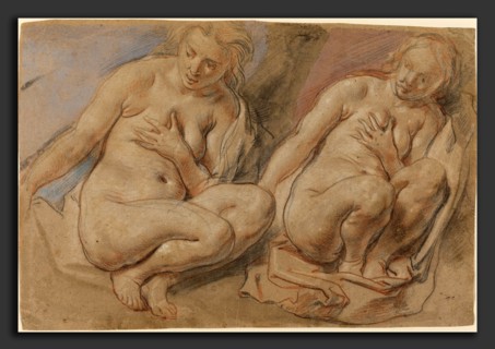 Jacob Jordaens (Flemish, 1593 - 1678), Susannah Crouching, c. 1640-1645, black and red chalk with