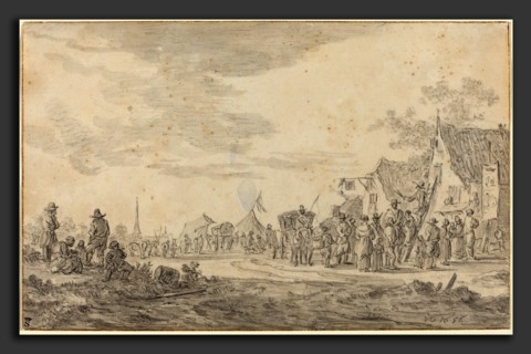 Jan van Goyen (Dutch, 1596 - 1656), Village Fair, 1656, black chalk with gray wash on laid paper
