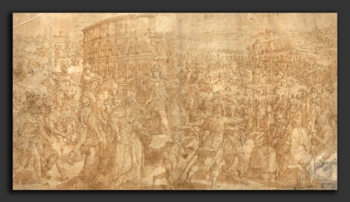 Maarten de Vos (Flemish, 1532 - 1603), A Roman Triumph, pen and brown ink with brown and gray wash'