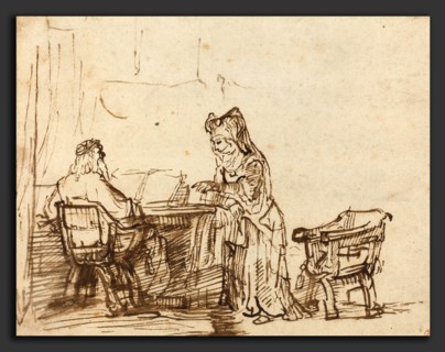 after Rembrandt van Rijn, Hannah Rejecting the Reproaches of the Prophet Eli, pen and brown ink on